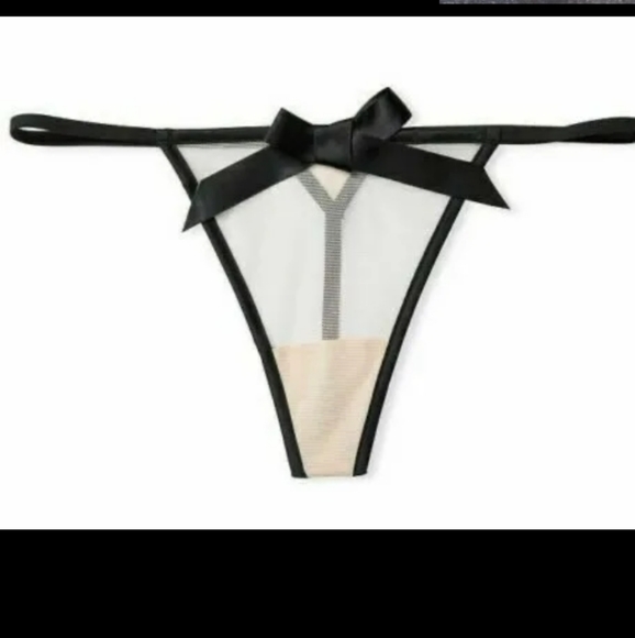 V.S.-2pc Shine Strap Unlined Sheer-Mesh Bow Balconette Bra & Bow Thong Set-36D-L - Picture 7 of 10